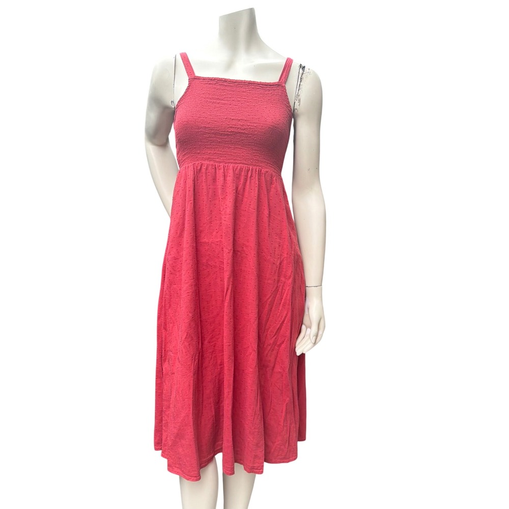 Old Navy Midi Dress Smocked Swiss Dot Red Cottagecore Boho Beachy Summer Sz XS